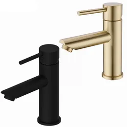 Solid Brass Bathroom Faucet Hot & Cold Water Tap Deck Mounted Install Single Handle Sink Tap Brushed Gold & Black