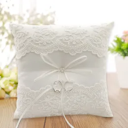 20*20CM European Bow Cushion Wedding Decor Ring Pillow Romantic Embroidered Flowers for for Wedding Ceremony Wedding Supplies