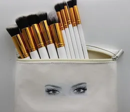 Hot Professional Makeup Brushes 10 Pieces Makeup Brush Set + Läderpåse DHL Gratis frakt
