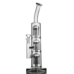 Haisahs Gray Triple Arm Tree Bent Neck Szkło Bongs Gruba Baza Dąb Rig 14mm Jęk Bong