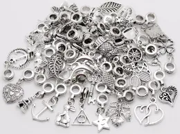 100pcs/działka Vintage Big Hole luźne koraliki europejskie uroki wisiorek dopasowanie pandora uroków bransoletka wykonanie biżuterii metalowej metalowej biżuterii