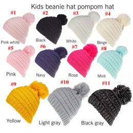 Kids Pompom Hats Knitted Bonnet Fashion Gorro Girls Women Winter Warm Weave Beanies Hat 11 Colors