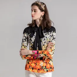 Fashion-Brand New Damski Kołnierz Kołnierz Długie Rękawy Wyblakły Flor Floral Fashion Casual Shirts Bluzki