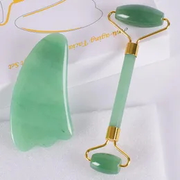 Natural Pink Crystal Jade Roller Double Head Rose Kwarc Masaż Roller Real Stone Facial Massager Guasha Tool zestaw z pudełkiem K1009