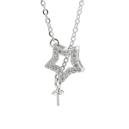 Halsband Blank 925 Sterling Silver Chain Pentagram Star Pendant och Stift Pin för pärlor 5 stycken