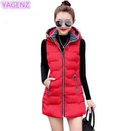 YAGENZ Autumn Winter Womens Vest Long Section Zipper Tops Large Size Women Clothing Hooded Coat Women Fashion Keep Warm Vest 282