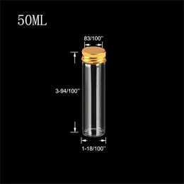 30 * 100 * 21mm 50mlのボトルガラスの瓶のガラスの瓶の付いたアルミニウムねじキャップの空のボトルゴールデンふたガラス瓶のバイアル瓶50pcs