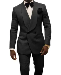 Najnowszy podwójny czarny czarny Paisley Groom Tuxedos Szal Lapel Mężczyźni Garnitury 2 Sztuki Wedding / Prom / Dinner Blazer (Kurtka + Spodnie + Krawat) W750