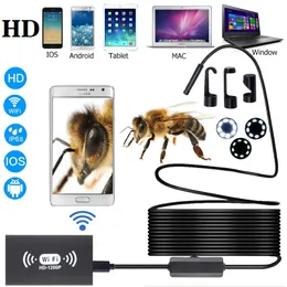 WiFi Endoscope HD 1200P-kamera 8mm 8LEDS USB IP68 Vattentät Borescope Semi Rigid Tube Wireless Video Inspection Kamera för Android / IOS / Win