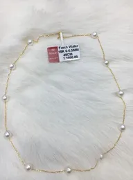 Envío Gratis >>>> noble natural de la joyería de 6-6,5mm Akoya blanco collar de perlas collar oro macizo