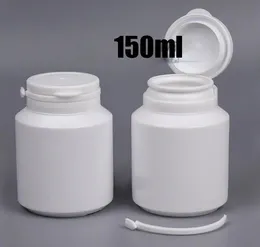 100 Stück 150 ml weiße PE-Kunststoffflasche, 150 g leere Verpackungsflasche, feste Flasche, Pulveraufbewahrung, Pillenbehälter mit aufreißbarem Klappdeckel