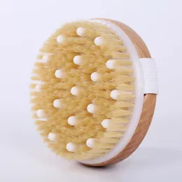 Wooden Bath Brushes Natural Bristle Body Back Cleaning Brushes Round Soft Bead Massage Shower Brush W9750