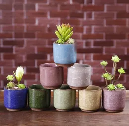 Ice Cracked Mini Ceramic Flower Pot Colorful Cute Flowerpot For Desktop Decoration Meaty Potted Plants SN393