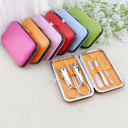 7PCS/Set Nail Clippers Candy Color Box Nails Art Manicure Tools Trimmers Scissors Ear Spoon Tweezer Supplies For Professional SZ412