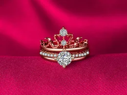 Wholesale-Shake the same two-in-one crown ring, a multi-wearing open couple ring micro-zircon temperament jewelry