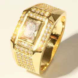 Anello da uomo misura 13 Iced Out Micro pavimentato in oro giallo 18 carati riempito Classic Handsome Men Finger Band Wedding Engagement Jewelry Gift