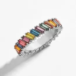 2020 Nowy Prosta Rainbow Pierścionki Kryształowe Kolorowe Pierścień Zaręczyny Pierścień Obrączka Dla Kobiet Dziewczyn Moda Biżuteria Party Hurtownie