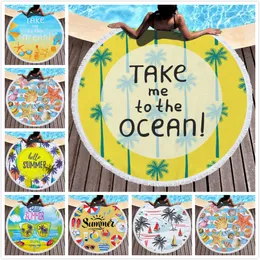 Round beach towel tassel sand blanket bed cover yoga mat polyester table cloth printed outdoor camping picnic blankets