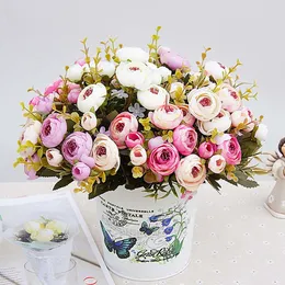 1ブーケ造花安い絹の花ヨーロッパの秋の小さな茶の芽の葉の結婚式のホームパーティー花瓶装飾