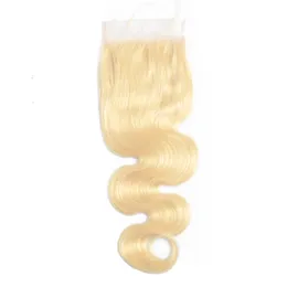 Peruansk obearbetat mänskligt hår 4x4 Spets Close Mink 613 Blond Color Body Wave 4*4 Stängning 613# Babyhår