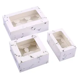 Marmor mönster transparent fönster bakning låda rund kopp tårta box West Point Muffin packning bröllop presentförpackningar lx0557