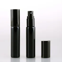 200pcs 10ML Portable Black UV Glass Refillable Perfume Bottle With Aluminum Atomizer Empty Parfum Case