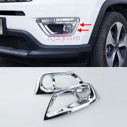 For Jeep Compass 2017 2018 Silver Color Front Fog Lamp Cover Light Trim Garnish Overlay Panel Frame Chrome Car Styling Accessor