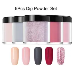 5PCS / SET Dipping System Dip Nail With Base Top Activator Brush Saver Vätska Naturlig torr utan lampa Glitter