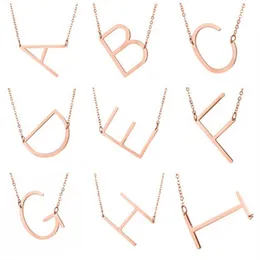 26 Letter Pendant Alphabet Intitial Rose Gold Stainless Steel Necklaces Choker Character Necklace Women Fashion Jewelry