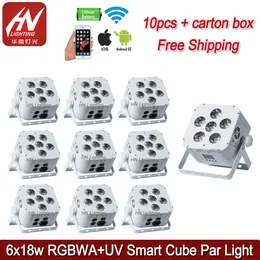 10 adet Şarj Edilebilir Sahne Işık LED DJ PAR 6x18 W RGBAW UV 6in1 Pil Kumandalı Kablosuz DMX Akku Uplighting Wifiremote ile Düğün DJS