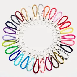 30 color PU Leather Braided Woven Keychain Rope Rings Fit DIY Circle Pendant Key Chains Holder Car Keyrings Jewelry accessories DHL Free