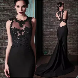 Rami Kadi Prom Dresses Mermaid Black Jewel Neck Bodice Lace Appliques Backless Court Train Evening Dresses Formal Wear