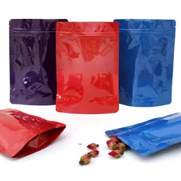 Glossy Blue/Red/ 100pcs Heat Sealable Zip Lock Package Bags Aluminum Foil Mylar Stand Up Bag poly ziplock pouch