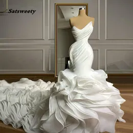 Ivory Cascading Bridal Gowns Ruffles Wedding Dresses Mermaid Sweetheart Neck Ruched Court Train abiti da sposa