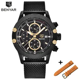 Guarda gli uomini Benyar Montre Homme Set di marca orologi RELOJ HOMBRE UOMINI SPORT CRONOGRAFA CRONOGRAFICA IN MAFITÀ IN MODO IN MODO IN MAGLIO DI GUARDA IN MASCHI