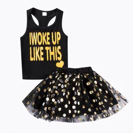 Kids designer clothes wear new summer european-american style English printed vest skirt skirt girl suit factory price direct sale