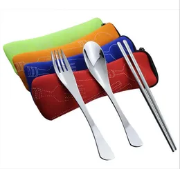 Dinnerware Set Stainless Steel Fork Cutlery Reusable Outdoor Camping Portable Bag Picnic Tableware 200sets/lot