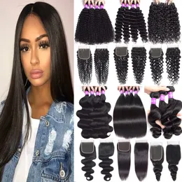 9A Mongolian Human Hair Bundles With Lace Closure Loose Deep Water Wave Hair Weaves 3 Bundles With 4x4 Lace Closure Human Hair Ext1703760