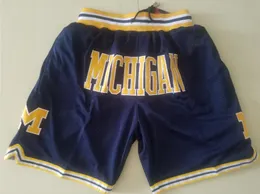 New Shorts Team College Michigan Wolverines Vintage Baseketball Shorts Zipper Pocket Running Clothes Navy And Yellow Just Done Size S-XXL