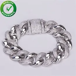 Luksusowa Projektant Bransoletka Hip Hop Biżuteria Mężczyźni Kobiety Iced Out Bransoletki Diamentowe Łańcuch Bangle Kubański Link Hiphop Bling Charm dla miłości 19mm 20cm