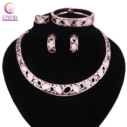 Rose Gold Fine Jewelry Sets Cat's Eye Stone Necklace Bracelet Earrings Ring Sets Women Vintage Luxury Jewelry Set