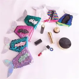 Mermaid Tail Sequin Coin Purse With Lanyard Girls Love Beautiful Fish Shape Tail Coin Pouch Bag Portable Glittler Wallet AAA1695