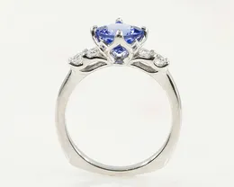 Lyxig och utsökt 925 Standard Sterling Silver Blue Gift Lover Ring Diamond Princess Bröllop Förlovningsring Smycken 6-10