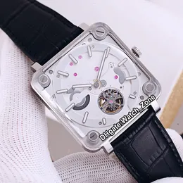 Nowy 42.5mm Eksperymentalny Brx2-MRTB-St Tourbillon Micro Rotor 7500 Automatyczne męskie Zegarek White Dial Stal Case Skórzane zegarki Watch_zone