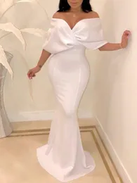 2020 Arabic Dubai White Off The Shoulder Mermaid Evening Dresses Cape Sleeve Ruched Floor Length Formal Occasion Prom Party Dresses