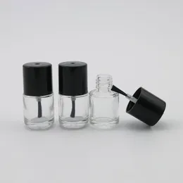 360 x 5ml空のマニキュアボトルクリアガラスパッキングボトル黒の白いスリバーブラシキャップ化粧品容器トラベルボトル