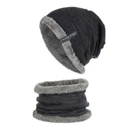 2個の帽子とスカーフ男性女性ユニセックスニットキャップヘッドハットビーニー暖かい屋外セット冬のアクセサリー