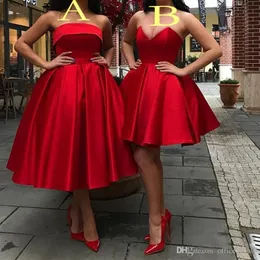 Billig röd sexig kort brudtärnor klänningar ny älskling knä längd boho strand maid of heder bröllop gäst party dres skräddarsydd