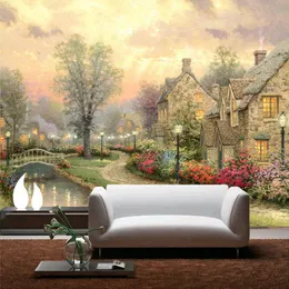 Papel De Parede 3D Nature Scenery Landscape Oil Painting 3D Mural Wallpaper Living Room Bedroom Non-Woven Wall Paper Home Decor