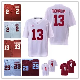 2019 Alabama Crimson Tide # 13 Tua Tagovailoa Branco Vermelho Jersey 2 Dói 4 Jerry Jeudy 29 Minkah Fitzpatrick College Ed Camisas de futebol